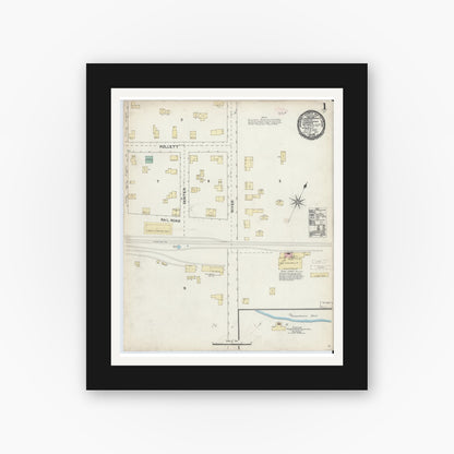 Old map wall art mockup — black gallery frame with white mat — Sanborn Fire Insurance Map from Otego, Otsego County, New York (1891), Sheet #0001