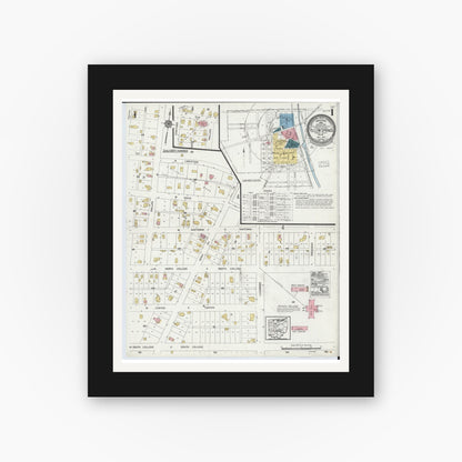 Old map wall art mockup — black gallery frame with white mat — Sanborn Fire Insurance Map from Yellow Springs, Greene County, Ohio (1924), Sheet #0001