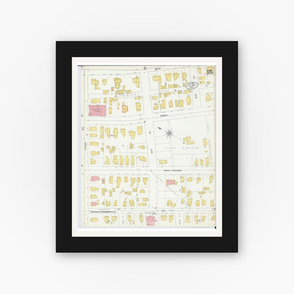 Old map wall art mockup — black gallery frame with white mat — Sanborn Fire Insurance Map from Flint, Genesee County, Michigan (1902), Sheet #0015
