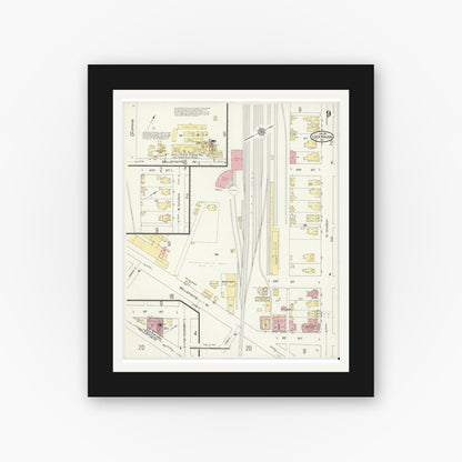 Old map wall art mockup — black gallery frame with white mat — Sanborn Fire Insurance Map from Lock Haven, Clinton County, Pennsylvania (1914), Sheet #0009