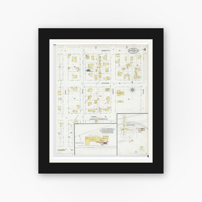 Old map wall art mockup — black gallery frame with white mat — Sanborn Fire Insurance Map from Crystal Falls, Iron County, Michigan (1904), Sheet #0004