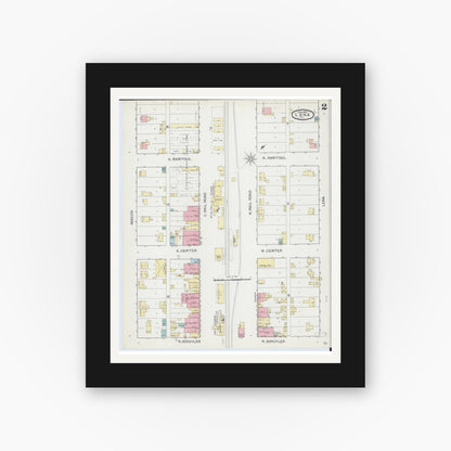 Old map wall art mockup — black gallery frame with white mat — Sanborn Fire Insurance Map from Lena, Stephenson County, Illinois (1893), Sheet #0002