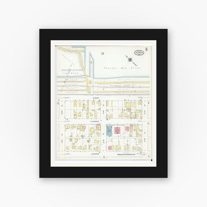 Old map wall art mockup — black gallery frame with white mat — Sanborn Fire Insurance Map from Alpena, Alpena County, Michigan (1910), Sheet #0005