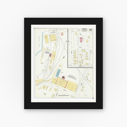 Old map wall art mockup — black gallery frame with white mat — Sanborn Fire Insurance Map from Cadillac, Wexford County, Michigan (1906), Sheet #0010