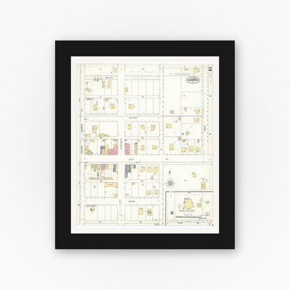 Old map wall art mockup — black gallery frame with white mat — Sanborn Fire Insurance Map from Gardena, Los Angeles County, California (1908), Sheet #0002