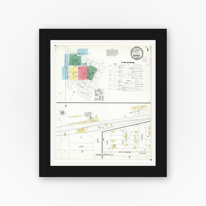 Old map wall art mockup — black gallery frame with white mat — Sanborn Fire Insurance Map from Audubon, Audubon County, Iowa (1901) â€” Complete Set