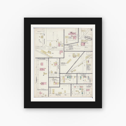 Old map wall art mockup — black gallery frame with white mat — Sanborn Fire Insurance Map from Independence, Jackson County, Missouri (1885), Sheet #0002