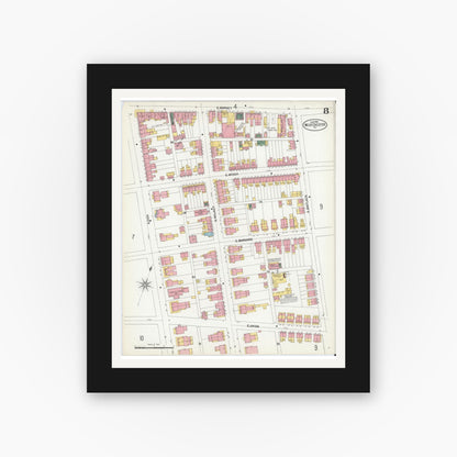 Old map wall art mockup — black gallery frame with white mat — Sanborn Fire Insurance Map from West Chester, Chester County, Pennsylvania (1902), Sheet #0008