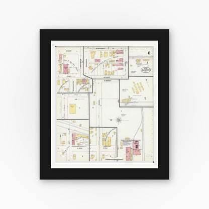 Old map wall art mockup — black gallery frame with white mat — Sanborn Fire Insurance Map from Champaign, Champaign County, Illinois (1902), Sheet #0006