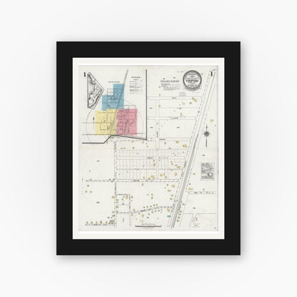 Old map wall art mockup — black gallery frame with white mat — Sanborn Fire Insurance Map from Pompano, Broward County, Florida (1924) - Complete Map Set