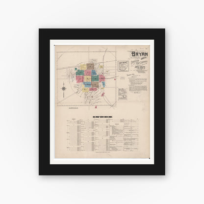 Old map wall art mockup — black gallery frame with white mat — Sanborn Fire Insurance Map from Bryan, Williams County, Ohio (1923) - Complete Map Set