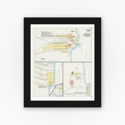 Old map wall art mockup — black gallery frame with white mat — Sanborn Fire Insurance Map from Wilmington, New Hanover County, North Carolina (1898), Sheet #0032