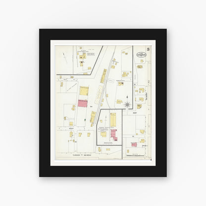 Old map wall art mockup — black gallery frame with white mat — Sanborn Fire Insurance Map from Henderson, Rusk County, Texas (1901), Sheet #0003