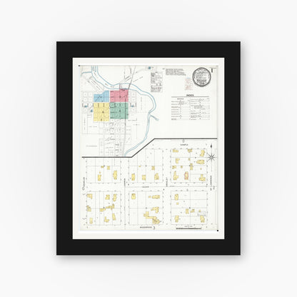 Old map wall art mockup — black gallery frame with white mat — Sanborn Fire Insurance Map from Nashua, Chickasaw County, Iowa (1900) â€” Complete Set