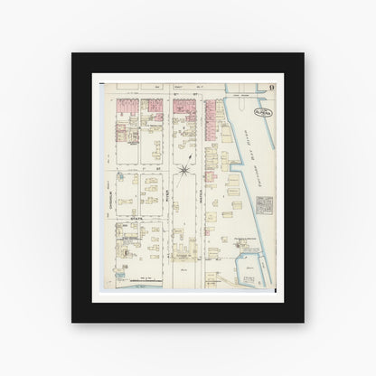 Old map wall art mockup — black gallery frame with white mat — Sanborn Fire Insurance Map from Alpena, Alpena County, Michigan (1884), Sheet #0009