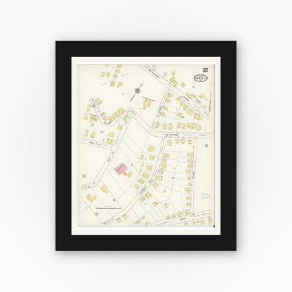 Old map wall art mockup — black gallery frame with white mat — Sanborn Fire Insurance Map from Asheville, Buncombe County, North Carolina (1913), Sheet #0037
