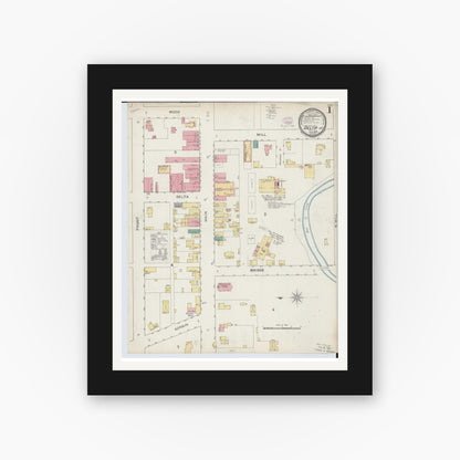 Old map wall art mockup — black gallery frame with white mat — Sanborn Fire Insurance Map from Delta, Fulton County, Ohio (1893), Sheet #0001