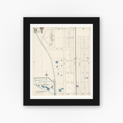 Old map wall art mockup — black gallery frame with white mat — Sanborn Fire Insurance Map from Miami Beach, Dade County, Florida (1921), Sheet #0005