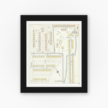 Old map wall art mockup — black gallery frame with white mat — Sanborn Fire Insurance Map from Woodlawn, Beaver County, Pennsylvania (1911), Sheet #0008