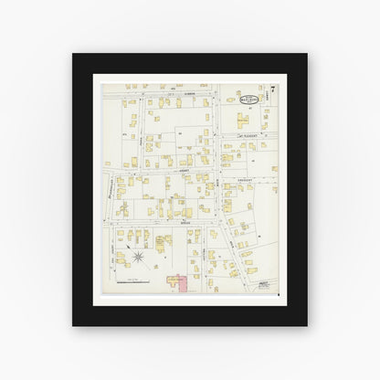 Old map wall art mockup — black gallery frame with white mat — Sanborn Fire Insurance Map from Marlborough, Middlesex County, Massachusetts (1896), Sheet #0007
