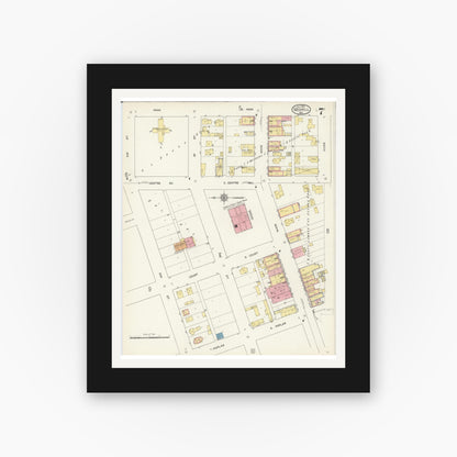 Old map wall art mockup — black gallery frame with white mat — Sanborn Fire Insurance Map from Merrill, Lincoln County, Wisconsin (1913), Sheet #0007