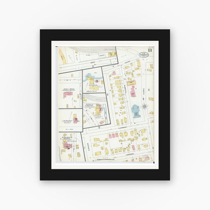 Old map wall art mockup — black gallery frame with white mat — Sanborn Fire Insurance Map from Ann Arbor, Washtenaw County, Michigan (1899), Sheet #0011