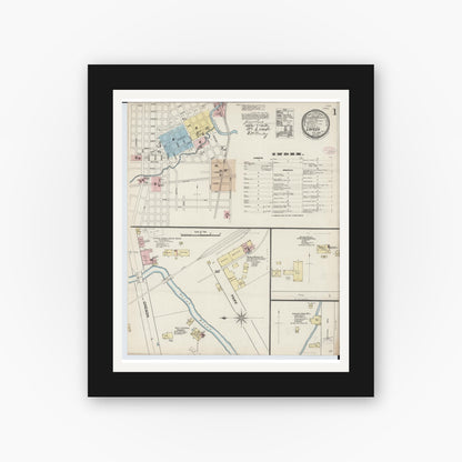 Old map wall art mockup — black gallery frame with white mat — Sanborn Fire Insurance Map from Lapeer, Lapeer County, Michigan (1888) - Complete Map Set
