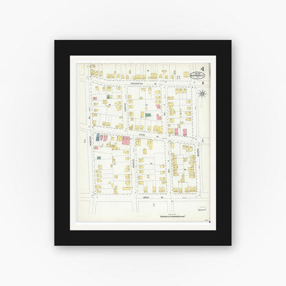 Old map wall art mockup — black gallery frame with white mat — Sanborn Fire Insurance Map from New Rochelle, Westchester County, New York (1903), Sheet #0004