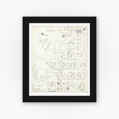 Old map wall art mockup — black gallery frame with white mat — Sanborn Fire Insurance Map from Sweetwater, Nolan County, Texas (1914), Sheet #0010