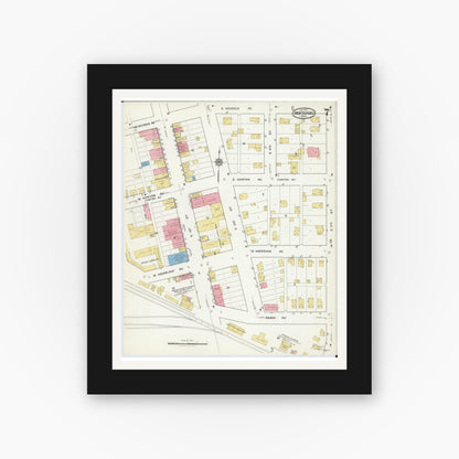 Old map wall art mockup — black gallery frame with white mat — Sanborn Fire Insurance Map from Montevideo, Chippewa County, Minnesota (1917), Sheet #0007