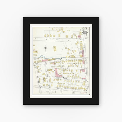 Old map wall art mockup — black gallery frame with white mat — Sanborn Fire Insurance Map from Nyack, Rockland County, New York. (1910), Sheet #0005