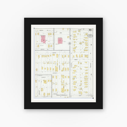 Old map wall art mockup — black gallery frame with white mat — Sanborn Fire Insurance Map from Lorain, Lorain County, Ohio (1905), Sheet #0018