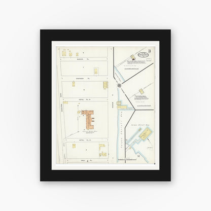 Old map wall art mockup — black gallery frame with white mat — Sanborn Fire Insurance Map from Corpus Christi, Nueces County, Texas (1914), Sheet #0003