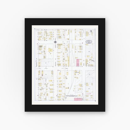 Old map wall art mockup — black gallery frame with white mat — Sanborn Fire Insurance Map from Biwabik, Saint Louis County, Minnesota (1921), Sheet #0003