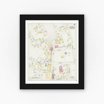 Old map wall art mockup — black gallery frame with white mat — Sanborn Fire Insurance Map from Marlborough, Middlesex County, Massachusetts (1896), Sheet #0009