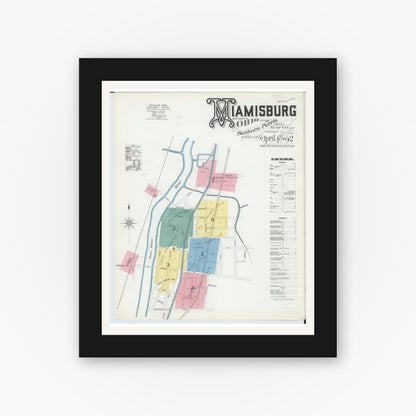 Old map wall art mockup — black gallery frame with white mat — Sanborn Fire Insurance Map from Miamisburg, Montgomery County, Ohio (1892) - Complete Map Set
