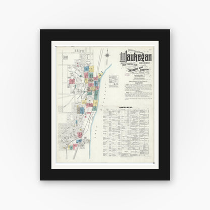Old map wall art mockup — black gallery frame with white mat — Sanborn Fire Insurance Map from Waukegan, Lake County, Illinois (1912), Sheet #0001