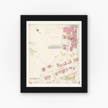 Old map wall art mockup — black gallery frame with white mat — Sanborn Fire Insurance Map from Boyertown, Berks County, Pennsylvania (1922), Sheet #0002