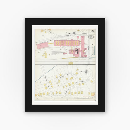 Old map wall art mockup — black gallery frame with white mat — Sanborn Fire Insurance Map from Melrose, Middlesex County, Massachusetts (1903), Sheet #0022