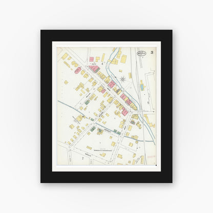 Old map wall art mockup — black gallery frame with white mat — Sanborn Fire Insurance Map from Warwick, Orange County, New York (1900), Sheet #0003