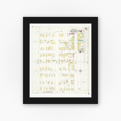 Old map wall art mockup — black gallery frame with white mat — Sanborn Fire Insurance Map from Missouri Valley, Harrison County, Iowa (1896), Sheet #0002