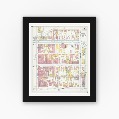 Old map wall art mockup — black gallery frame with white mat — Sanborn Fire Insurance Map from Chillicothe, Ross County, Ohio (1900), Sheet #0010