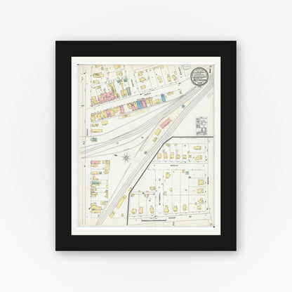 Old map wall art mockup — black gallery frame with white mat — Sanborn Fire Insurance Map from West Chicago, Du Page County, Illinois (1898) - Complete Map Set