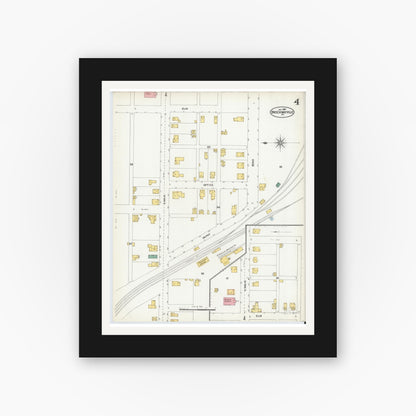 Old map wall art mockup — black gallery frame with white mat — Sanborn Fire Insurance Map from Brockway, Jefferson County, Pennsylvania (1904), Sheet #0004