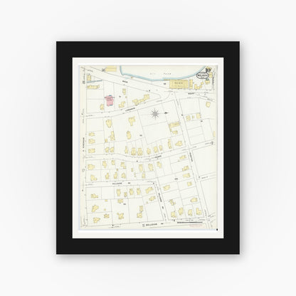 Old map wall art mockup — black gallery frame with white mat — Sanborn Fire Insurance Map from Melrose, Middlesex County, Massachusetts (1909), Sheet #0010