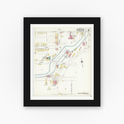 Old map wall art mockup — black gallery frame with white mat — Sanborn Fire Insurance Map from Chambersburg, Franklin County, Pennsylvania (1916), Sheet #0004