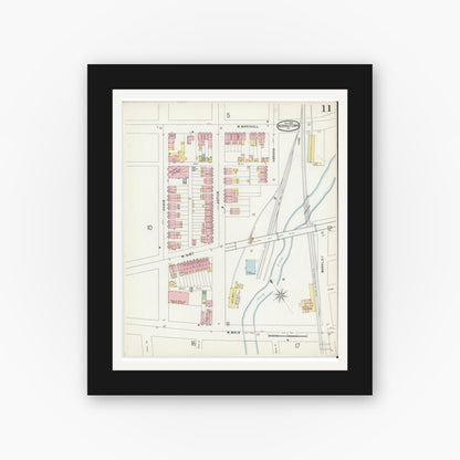 Old map wall art mockup — black gallery frame with white mat — Sanborn Fire Insurance Map from Norristown, Montgomery County, Pennsylvania (1896), Sheet #0011