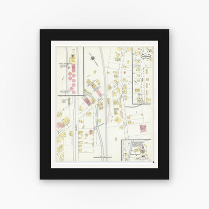 Old map wall art mockup — black gallery frame with white mat — Sanborn Fire Insurance Map from Fairchange, Fayette County, Pennsylvania (1911), Sheet #0003