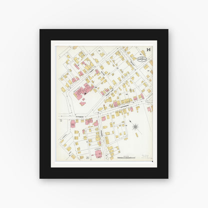 Old map wall art mockup — black gallery frame with white mat — Sanborn Fire Insurance Map from New Castle, Lawrence County, Pennsylvania (1899), Sheet #0014
