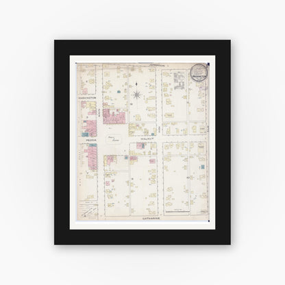 Old map wall art mockup — black gallery frame with white mat — Sanborn Fire Insurance Map from Washington, Tazewell County, Illinois (1886), Sheet #0001